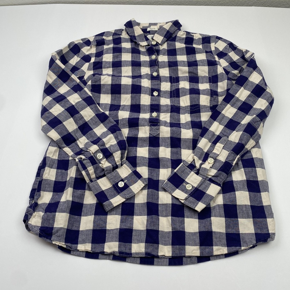 J.Crew Shirt Womens Small Blue White Plaid Perfect Fit Long Sleeve Button Up